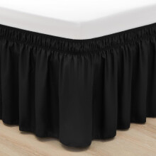 Fustă pat matrimonial, elastică înfășurată în jurul patului reglabil, cădere de 38 cm, volan anti-praf de calitate hotelieră (negru)