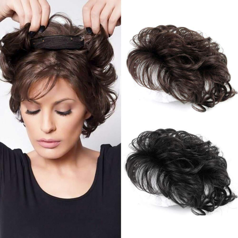 Unisex Black Human Hair Topper For Thinning Hair Curly Clip In Hairpiece Natural 13X14cm 6 Inch