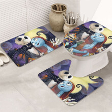 Nightmare Before Christmas flanellen badmattenset (3-delig), extra dik, antislip en U-vormig, 80 x 51 cm, wit
