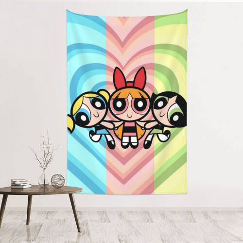 Ταπισερί τοίχου Powerpuff Girls, αδιάβροχο ύφασμα πολυεστέρα, διακόσμηση υπνοδωματίου