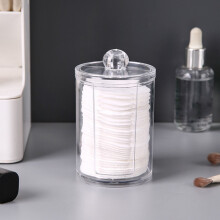 Jacenvly akryl bomuldsopbevaringsboks, makeup-organisator med dispenser til kosmetikpuder og vatrondeller, kompatibel med bordplade