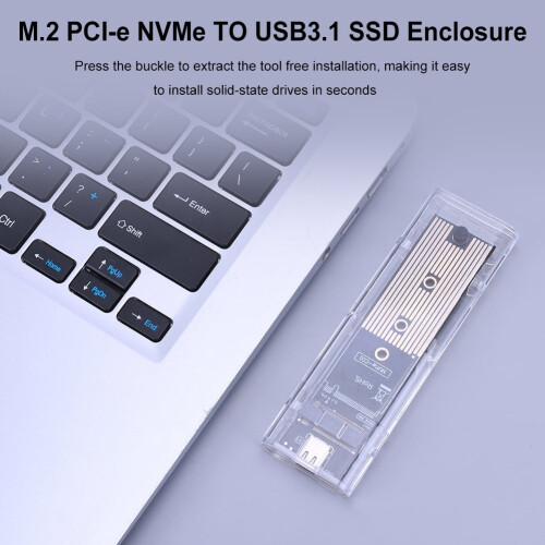 jixopn M.2PCI-e NVME Clear SSD Case USB3.1Type C Hard Disk Case MKey B+M Key(D) 1
