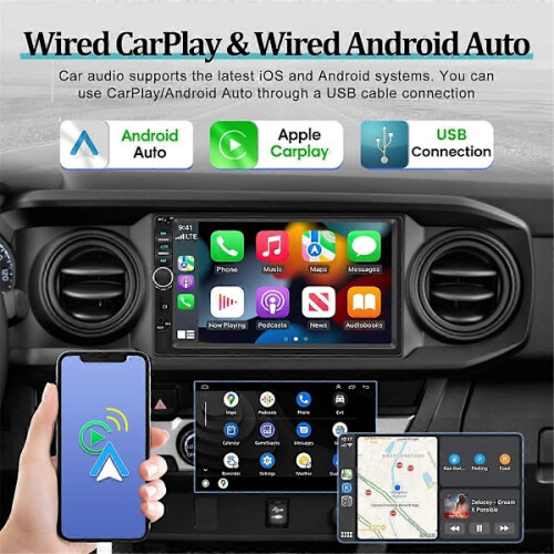Dubbele DIN-autoradio met CarPlay en Android Auto. 1