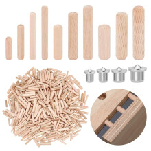 500Pcs Wood Dowel Pins with 4 Styles & Iron Centering Pins for Furniture Crafts Woodworking, Assorted Sizes 0.78" to 1.97"