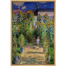 Uindrammet lærredstryk, Vægkunst, Kunstnerens have i Vétheuil af Claude Monet, farverig flerfarvet, 60x80 cm, naturlig