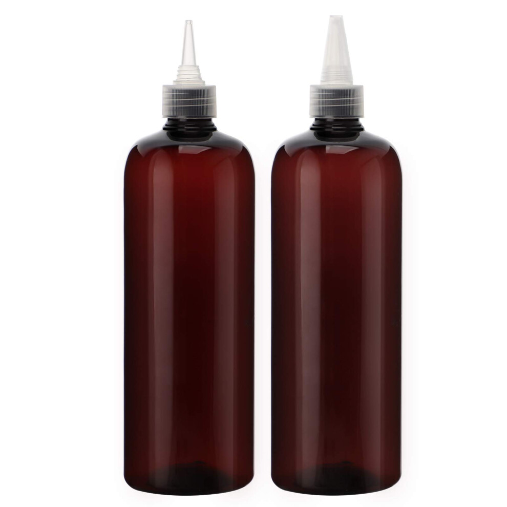 Amber Hair Dye Applicator Bottle 500Ml With Tip Cap, Plastic Refillable Squeeze Bottle 2 Pack
