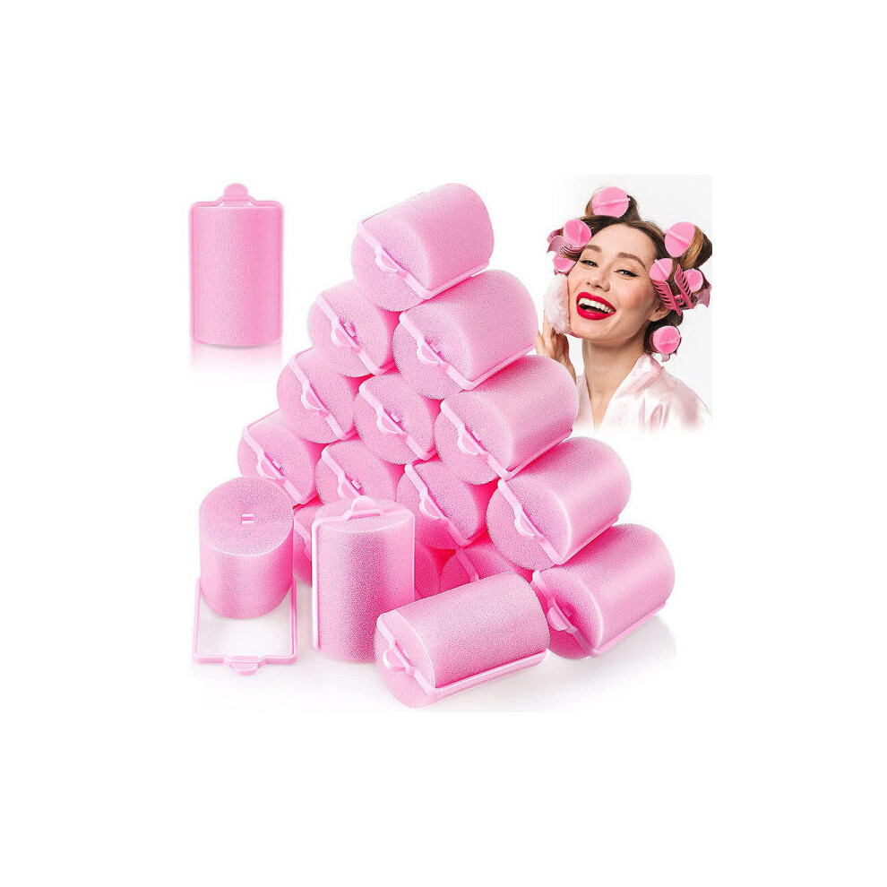 Pink 18 Pcs Sponge Hair Rollers, Large Hair Styling Rollers With Soft Foam 4.0 Cm