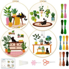 Kitten Embroidery Kit for Beginners with Cat Pattern, DIY Hand Sewing Kit with Colorful Threads, Needles & Instructions