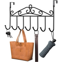 Crochet de porte à 7 crochets pour salle de bain, vêtements, serviette, chapeau, ceinture - Noir, compatible avec les portes standard
