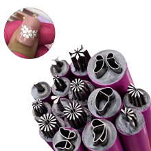 Nail Art Stamp Pen Set 15pcs Stainless Steel Flower Pattern Stamping Tool for Smudge Designs