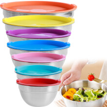 Ensemble de 7 bols mélangeurs empilables en acier inoxydable Grusce avec couvercles, de 0,7 à 5,5 L, compatibles lave-vaisselle et rangements de