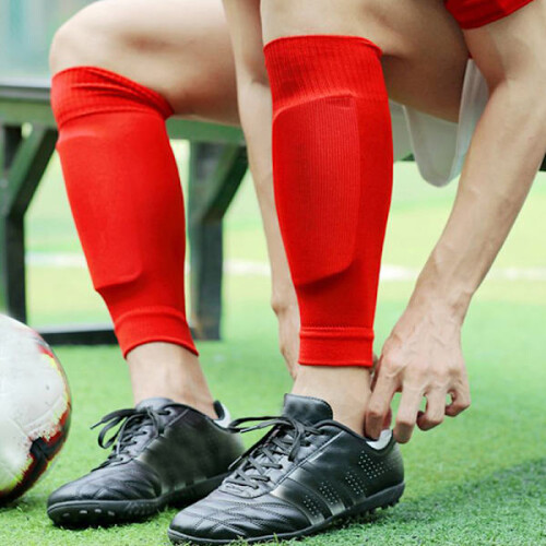 1 par elastiska fotbollsbenskydd barn/ungdomsstrumpor orange 2
