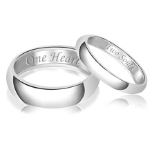 Tioneer His & Her Engraved Two Souls One Heart Classic Sterling Silver Plain Wedding Band Ring