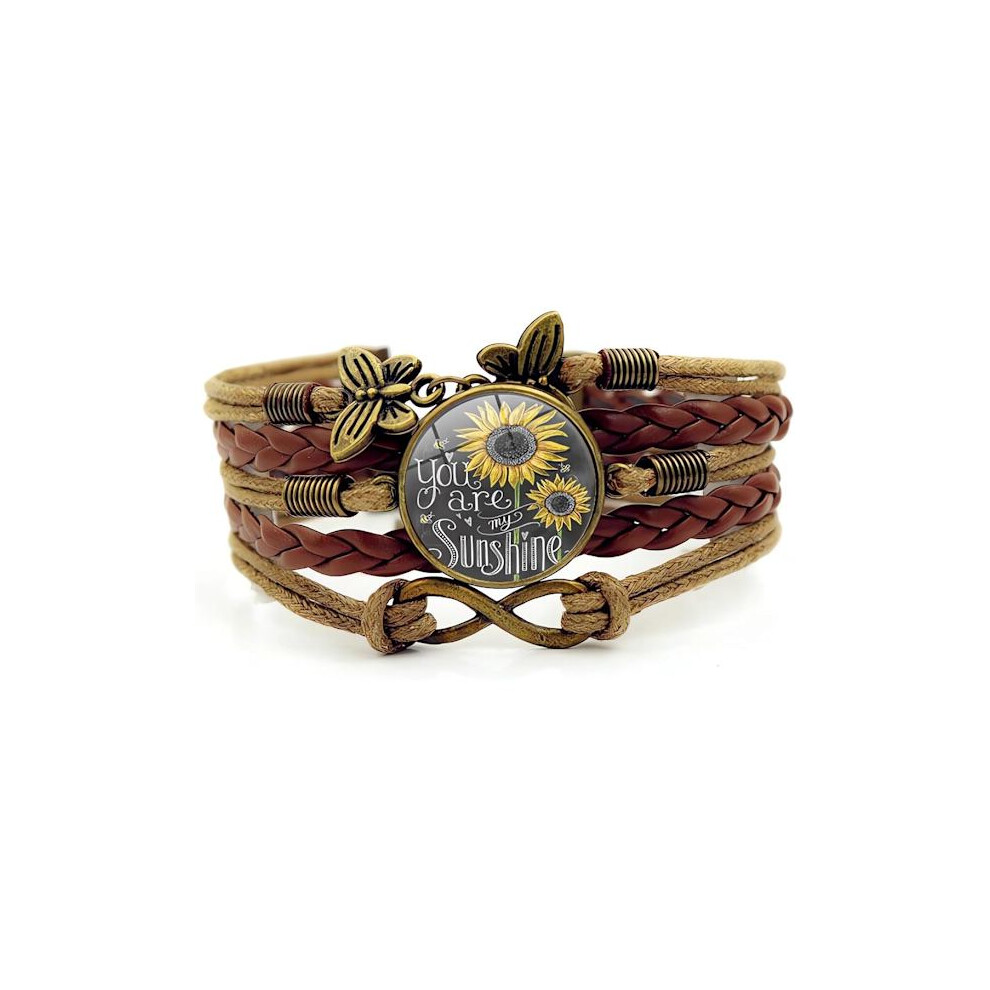 1Pc Sunflower Gift Leather Bracelet For Women Teens You Are My Sunshine Boho Christmas Gifts Bracelet For Mom Wife 9164030135697