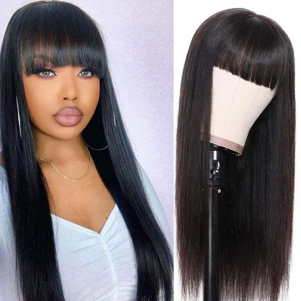 Human Hair Wig Brazilian Straight Bob with Bangs 22 Inch Virgin Hair Natural Thick Density