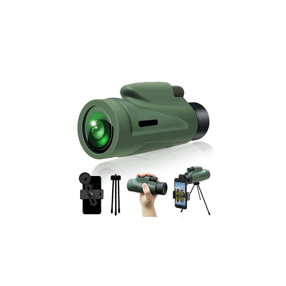 12X50 Hd Waterproof Monocular Telescope With Phone Holder And Tripod For Concerts, Hunting, Bird Watching And Traveling Green 9164030137097