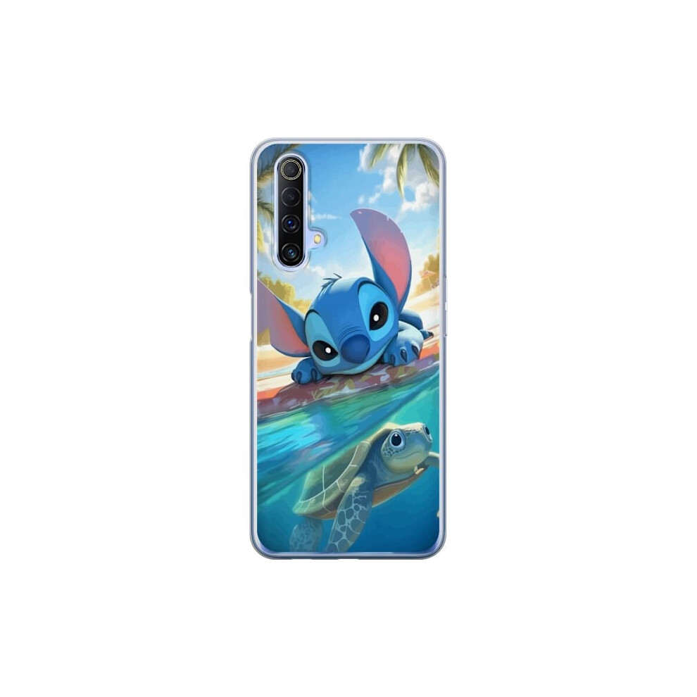 Compatible With Realme X50 5G Transparent Case Stitch With Turtle - Cute Alien In Tropical Beach Setting From Disney Blue 9164030137240