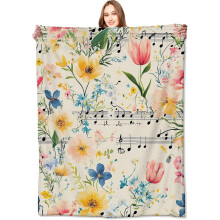 Plaid fleuri Ă motifs de notes de musique et de fleurs pastel, compatible avec un espace de 100 x 125 cm (40 x 50 pouces), cadeau d'anniversaire