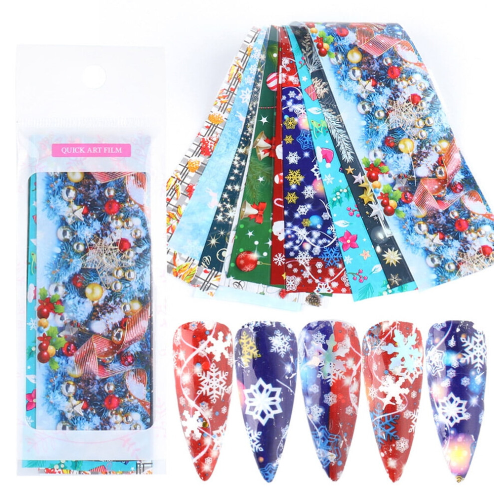 Worallymy Christmas Nail Foil Transfer Stickers Christmas Starry Sky Nail Art Stickers Christmas Nail Decals