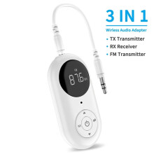 3-in-1 draadloze audioadapter: Bluetooth-ontvanger/zender met microfoon, 3,5 mm AUX-aansluiting, hifi-stereomuziek en LED-display voor in de auto of