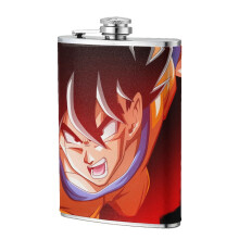 Garrafa de aço inoxidável de 236 ml (8 oz) com estampa de anime e couro PU, ideal para homens e mulheres. Cantil portátil de bolso Dragon Ball Z,