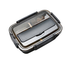 Yonrjhukm304 Rechthoekige lunchbox van roestvrij staal met bestek, vier compartimenten, lunchbox voor volwassenen en studenten, inclusief