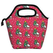 Lancheira de Natal Hello Kitty, em poliéster macio, portátil, térmica, com zíper, dobrável e reutilizável, estilo bento, unissex.