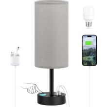 Szara lampka nocna z funkcją dotykową i USB – lampa stołowa z funkcją ściemniania w 3 kierunkach, kompatybilna z czarną stacją ładującą