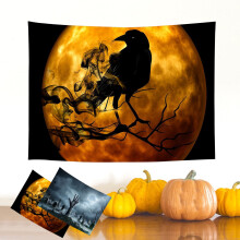 Jacenvly Podzimní dekorace Halloween Gobelín 51x59 palců - Černá vrána na větvi, Nástěnná dekorace do ložnice, obývacího pokoje, koleje,
