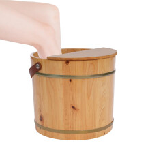 Wooden Foot Soak Tub with Heat Retention Half Lid and Massage Balls for Spa and Sauna Use
