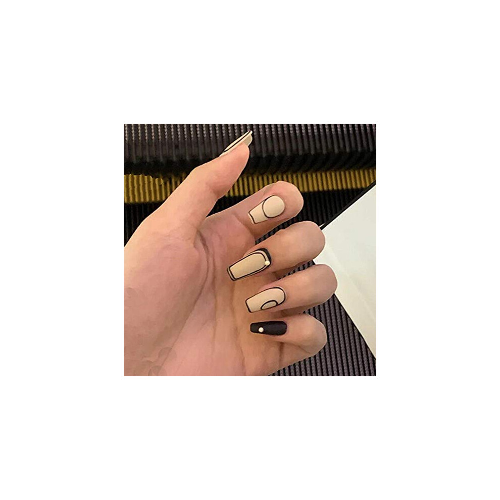 24pcs Medium Coffin Press On Nails Glossy Acrylic Full Cover False Nails for Instant Salon Look