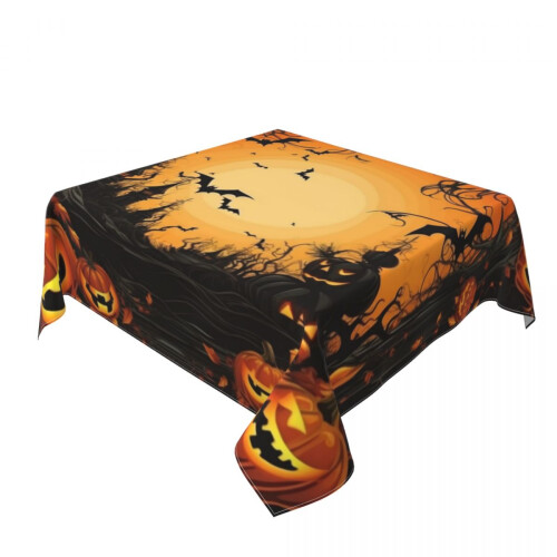 Generic Happy Halloween Pumpkins Square Decorative Tablecloth White 1