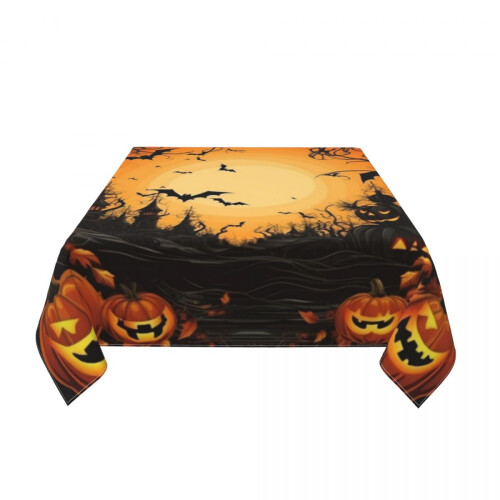 Generic Happy Halloween Pumpkins Square Decorative Tablecloth White 2