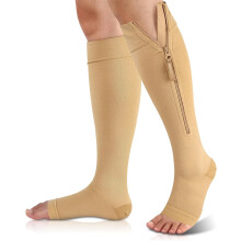 15-20mmHg Zipper Compression Socks for Women and Men, Knee High Medical Support Stockings for Varicose Veins, Swelling, Pregnancy (1 Pair)