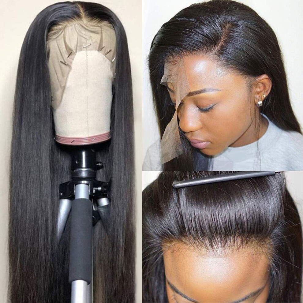 Unisex Straight Lace Front Wig Human Hair 13X4 Glueless Brazilian Straight 18 Inch Pre Plucked Hairline