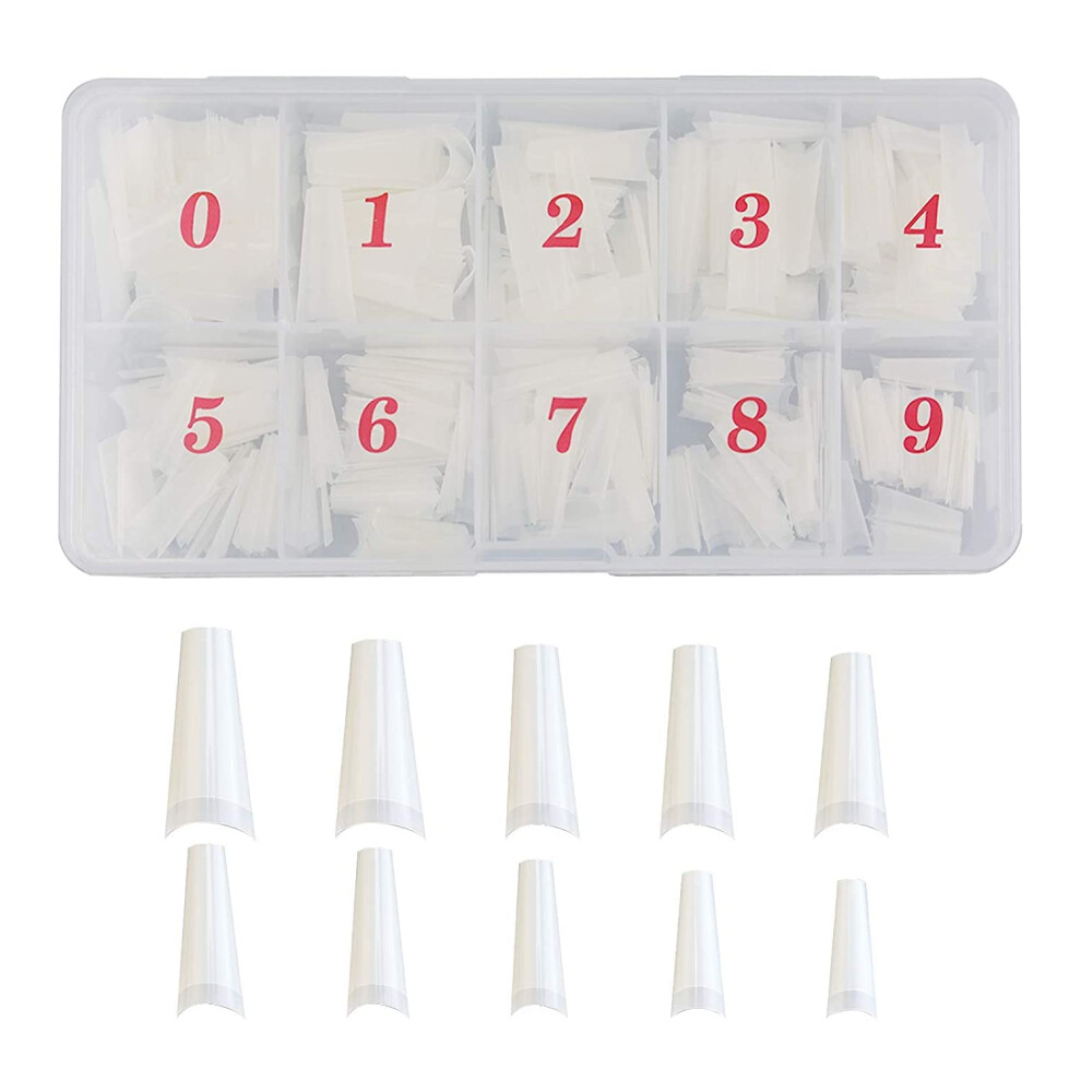 500pcs Natural Acrylic Nail Tips Coffin Fake Nails with Clear Storage Box for Salon and Home Use