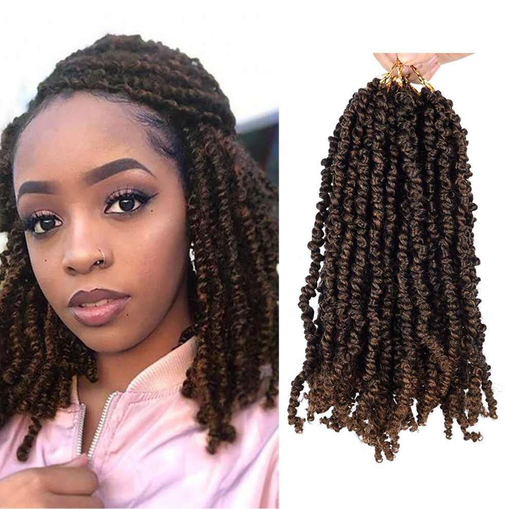 Unisex Black,Brown 12 Inch Pretwisted Passion Twist Crochet Braids, Heatresistant Synthetic Hair Extensions Black And Brown, 2 Packs 48 Strands