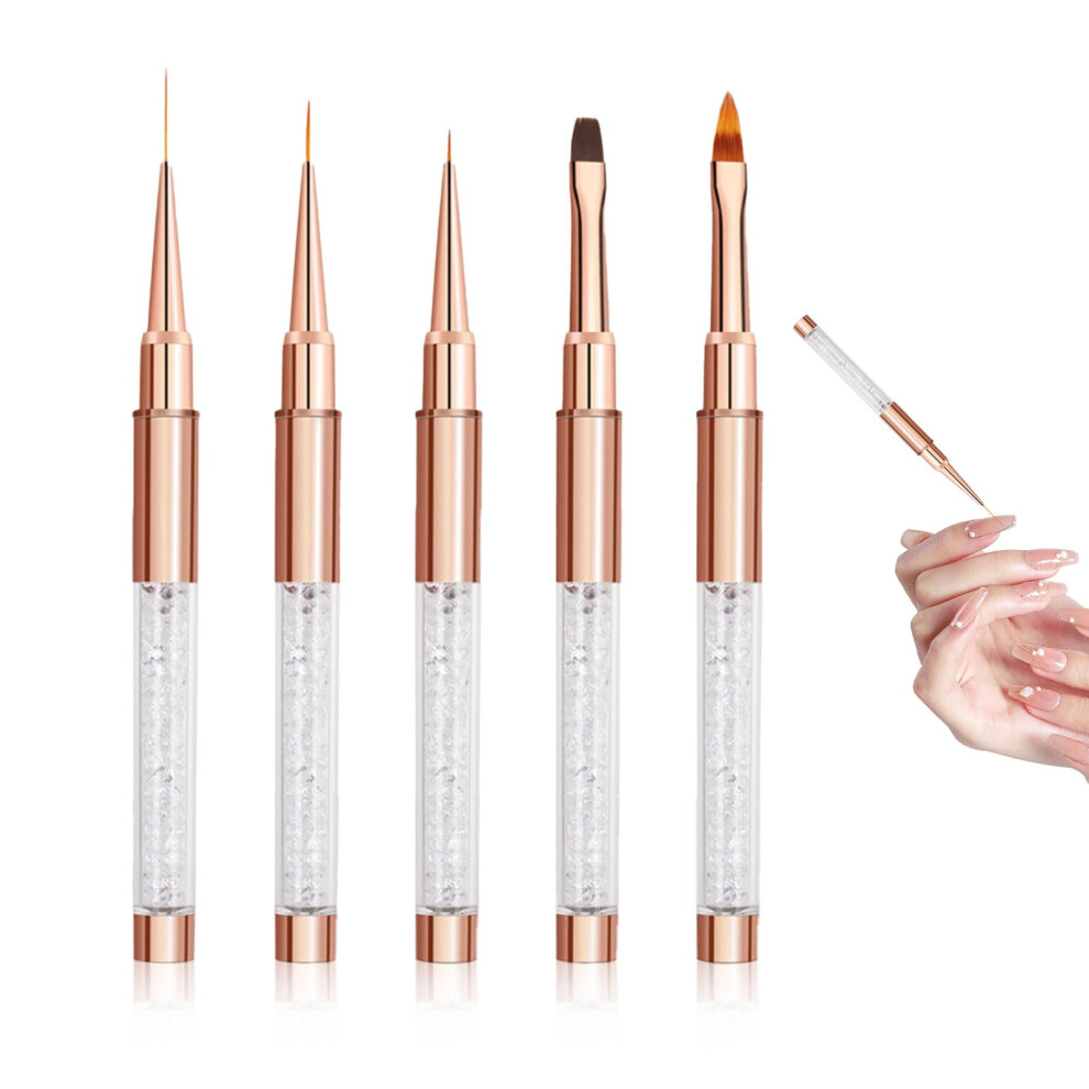Gold Gel Nail Brush Set With Caps Rose Rhinestone Handle Kolinsky Bristles For Salon And Diy