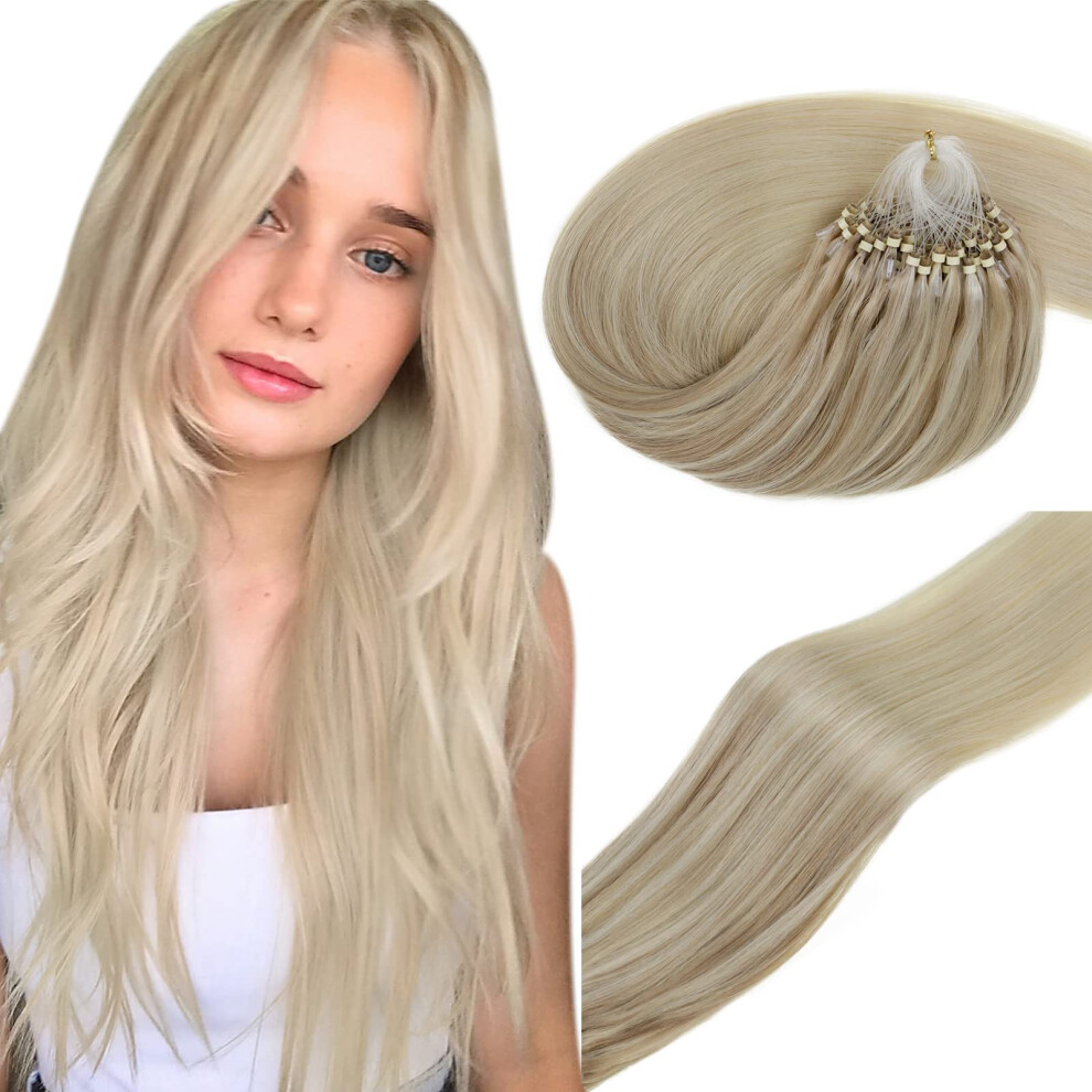 Unisex 18 Inch Balayage Ash Blonde Human Hair Extensions Micro Loop Remy Natural Blend 50G