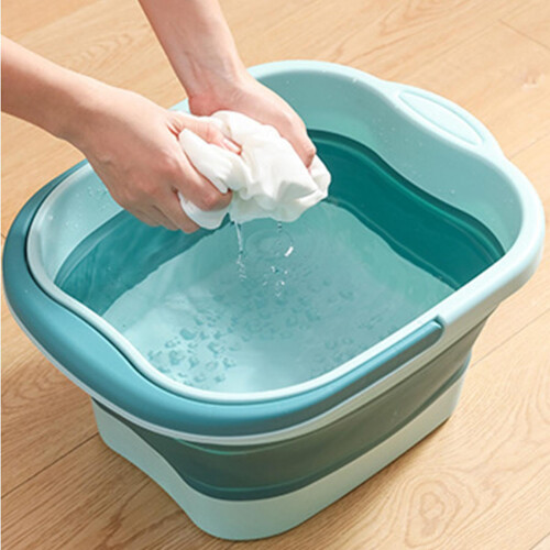 Foldable Foot Spa Bath Basin with Massage Points for Home Pedicure Blue Green 1