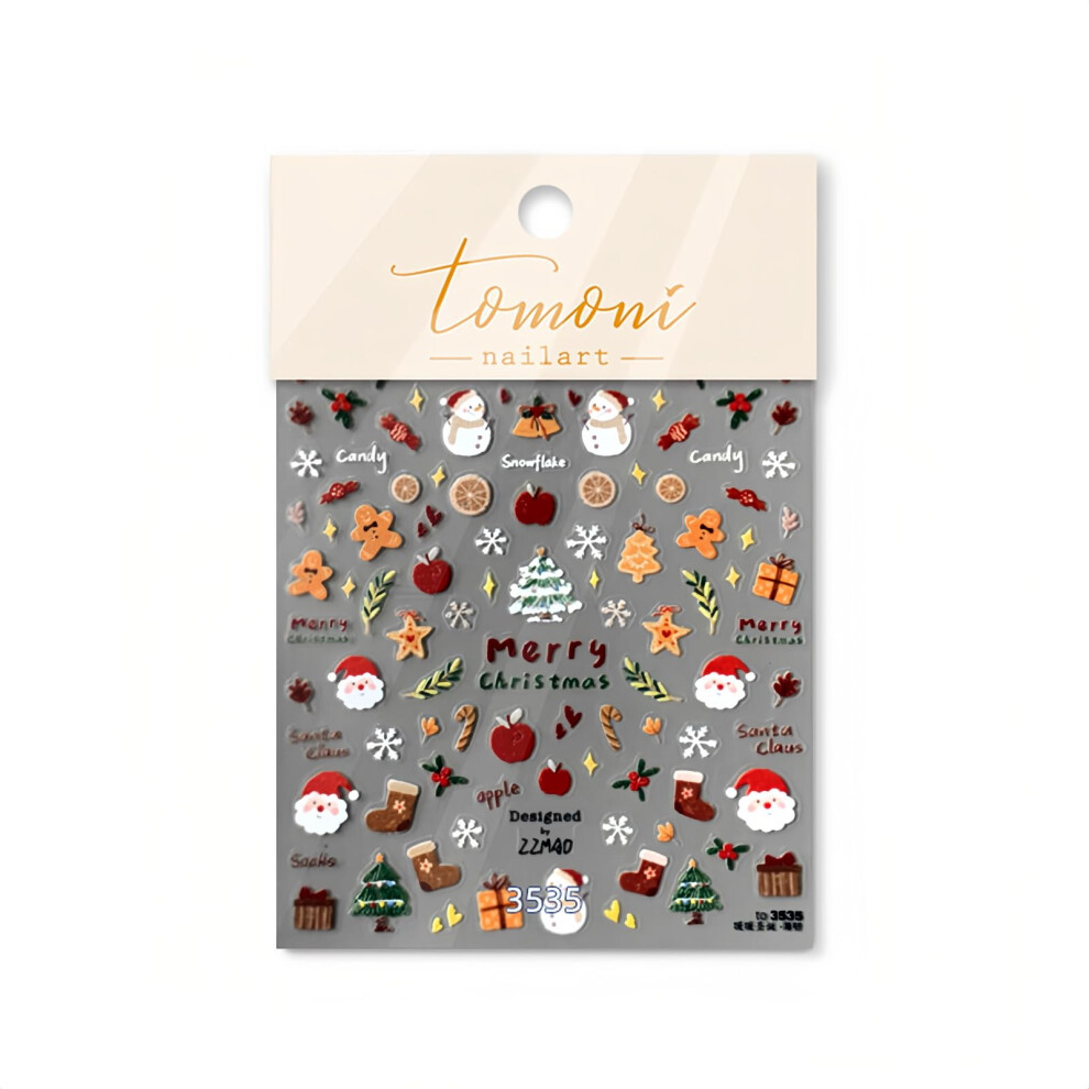 Christmas Nail Stickers 5D Embossed Gingerbread Santa Snowflake Elk Holiday Nail Art Decals