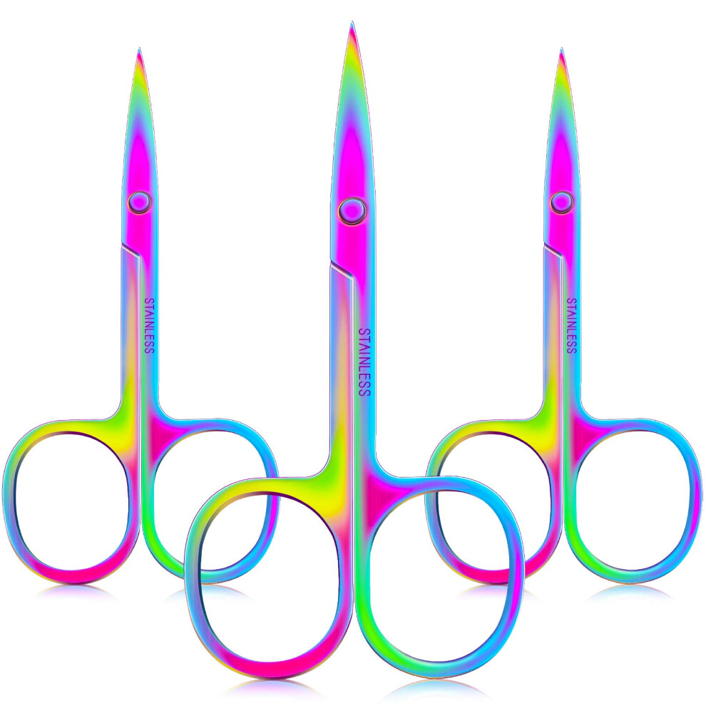 3 Pieces Stainless Steel Curved Nail Scissors Set for Cuticles Eyebrows Nose and Facial Hair