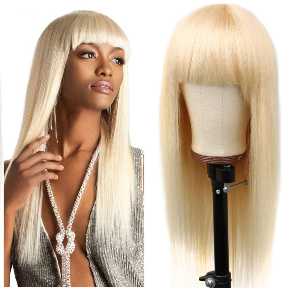 613 Blonde Human Hair Wig with Bangs 150% Density Brazilian Straight Glueless for Black Women 18inch