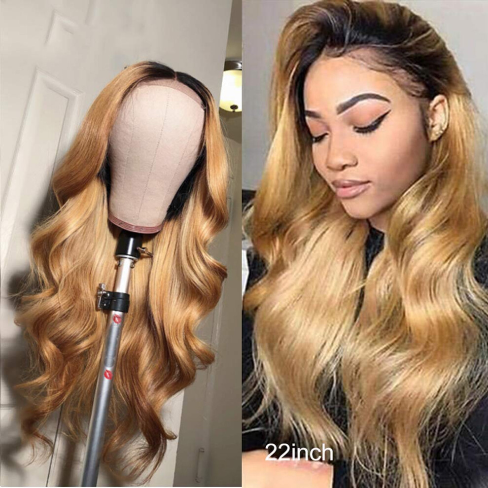 26 Inch Ombre Human Hair Lace Front Wig Body Wave Glueless Cap Natural Hairline T1b/27