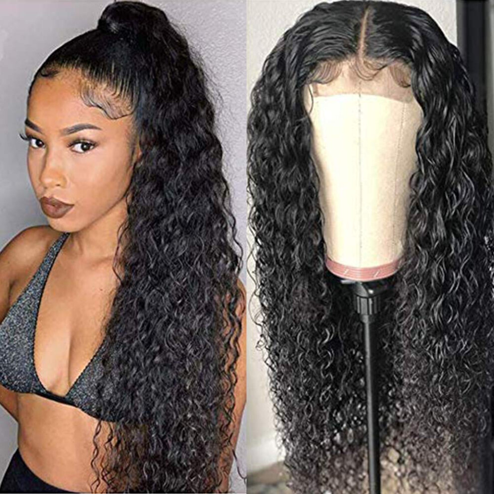 20 Inch Brazilian Virgin Human Hair Lace Front Wig 4x4 Lace Closure Water Wave Preplucked Natural Hairline