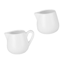Ceramic Milk Jugs Set of 2 Medium White Pitchers for Coffee Serving and Sauces