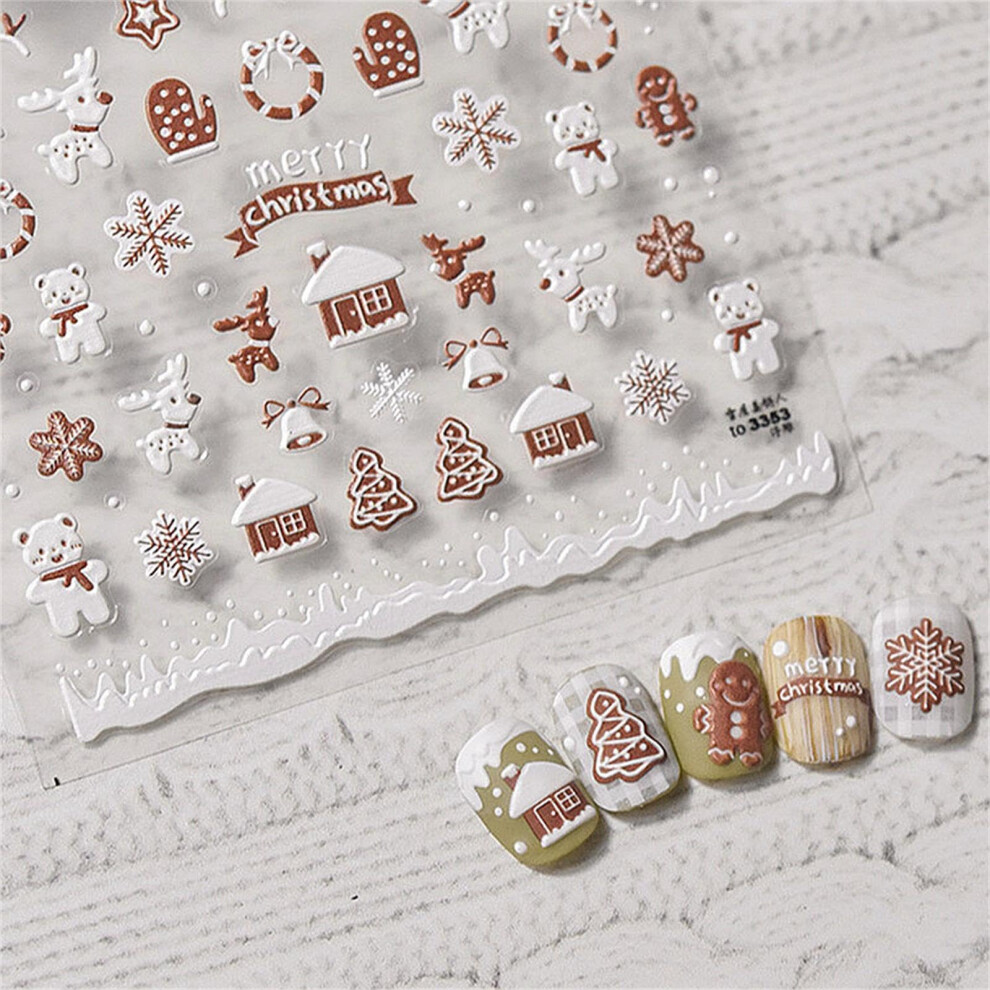 Christmas Nail Stickers 5D Embossed Snowflake Gingerbread Self Adhesive Nail Art Decals