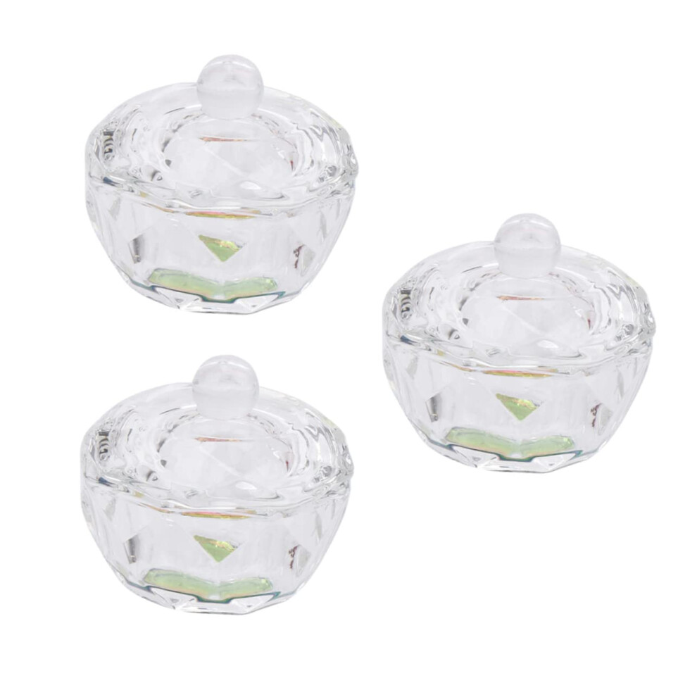3pcs Glass Nail Art Cup Set with Lids, Clear Manicure Liquid Container for Acrylic Nails and Easy Cleaning