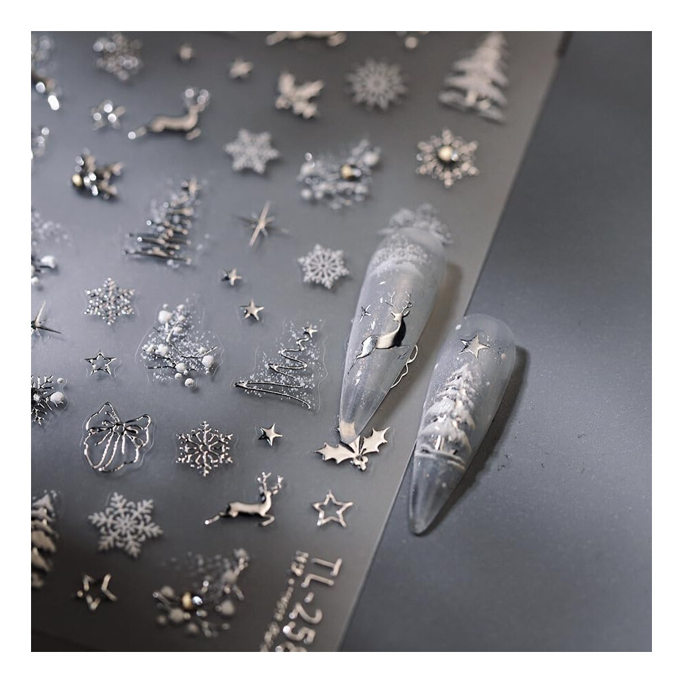 5D Embossed Christmas Nail Stickers SelfAdhesive Snowflake Tree Snowman Nail Art Decorations