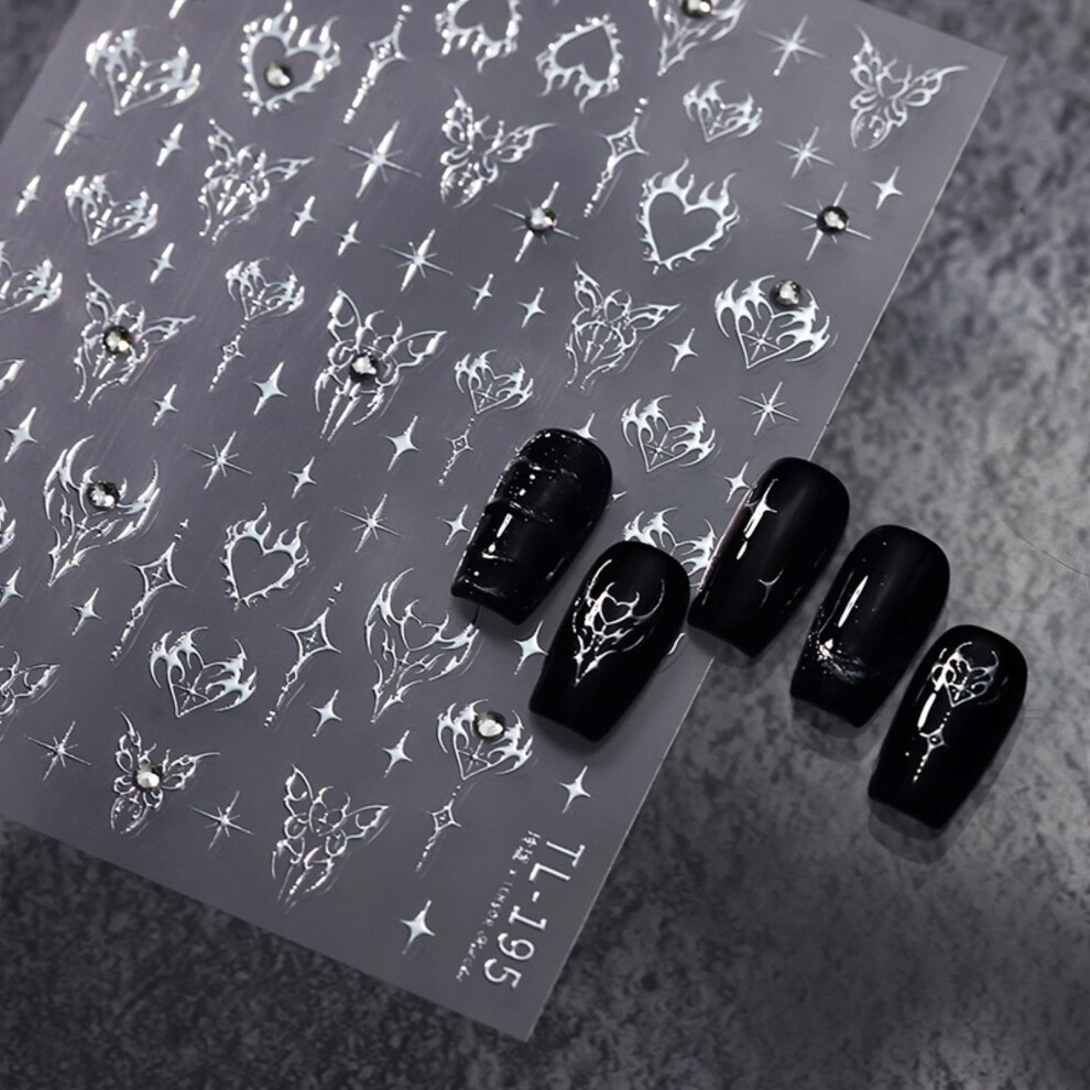 Silver 5D Embossed Nail Art Stickers With Butterfly Heart Star 3D Selfadhesive Rhinestone Decor